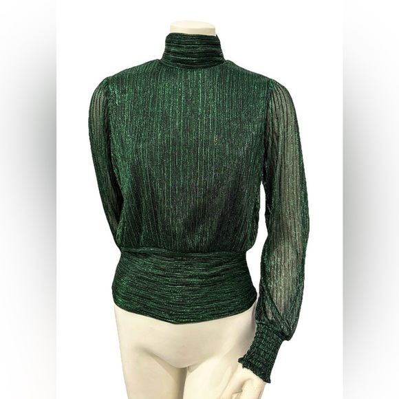 Bailey 44 Metallic Emerald Mock Neck Pleated Top Women’s Mediu - Picture 1 of 7